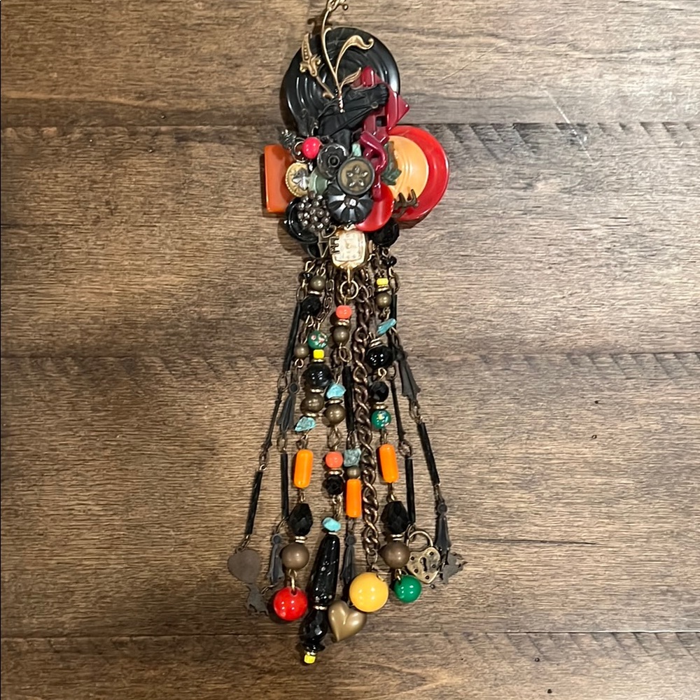 Artist-signed Vintage-Inspired Brooch/Bolo Statement Necklace